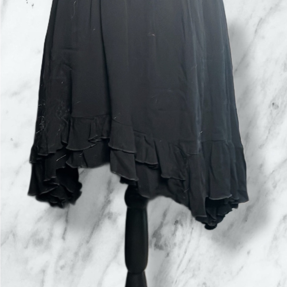 Black Lace Strappy Mini Dress with Asymmetrical Hem - Picture 7 of 16
